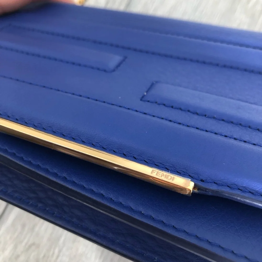 Authentic Fendi Royal Blue Leather Wallet with Gold Chain - Picture 13 of 14